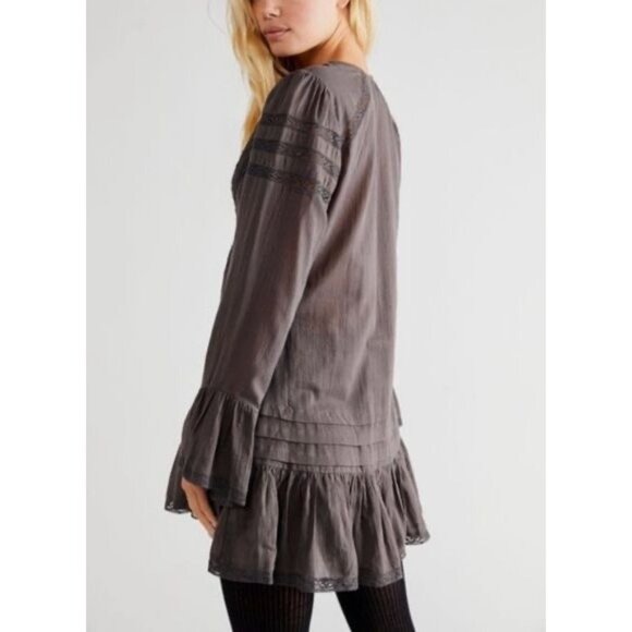 NWOT Free People Lace Tunic Mini Dress | Charcoal Whimsigoth Boho Grunge Fairy S - Picture 6 of 16